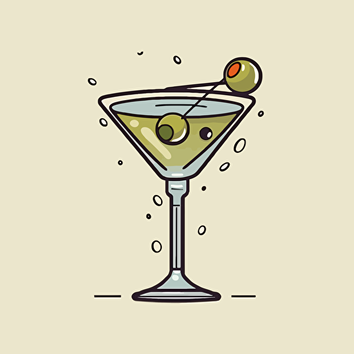 martini tipped, logo, elegant, cartoon, vector, solid background, olive and pick