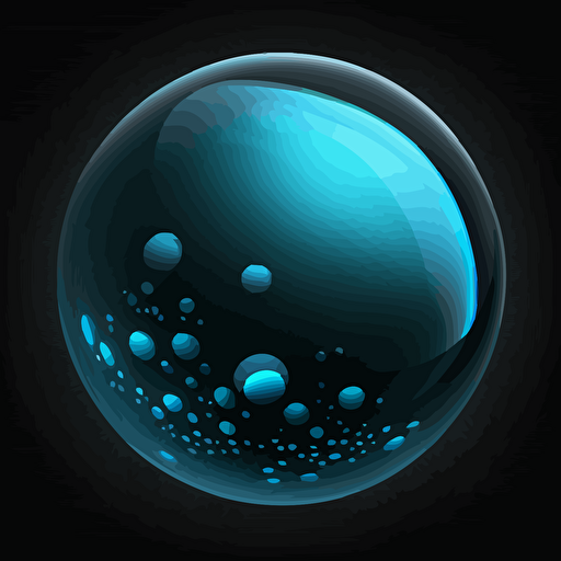 vector illustration of a floating Bloch sphere, sky blue colour icon, deep black background