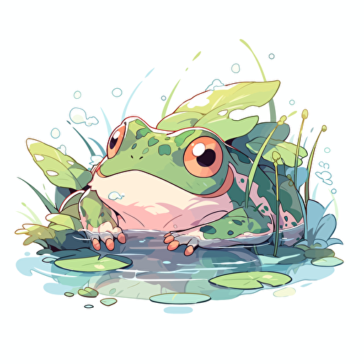 a cartoon frog, vector design, swimming
