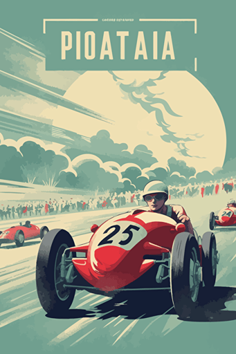 poster art, racing sport event from 1940's, summer, clear light colours, minimalistic vector style,