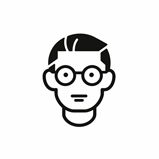 minimal line avatar logo, chinese man with glasses, middle hair, vector