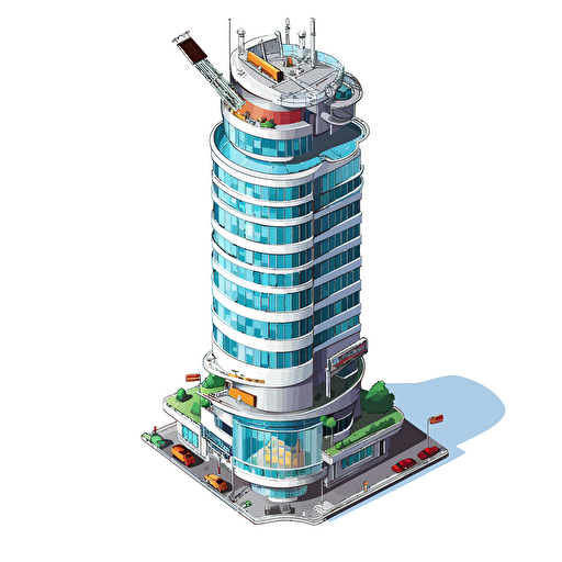 a cartoon solo skyscraper that is slightly bent , vector, whitebackground