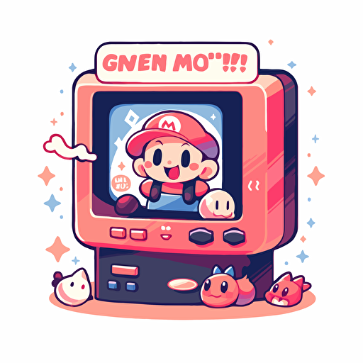 8 bit mario playing video games, Sticker, Adorable, Tertiary Color, Street Art, Contour, Vector, White Background, Detailed
