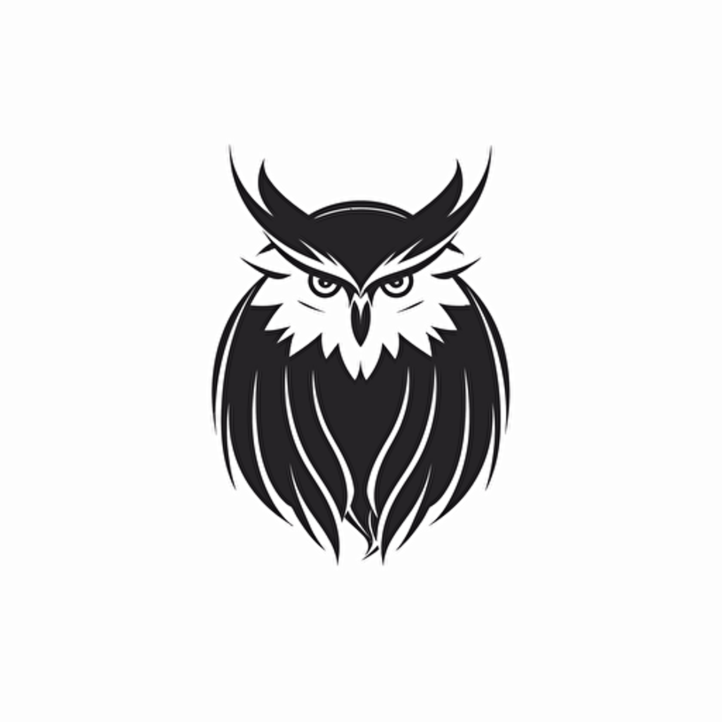 wisdom owl illustration, minimal, outline strokes only, black and white, logo, vector, minimallistic, white background