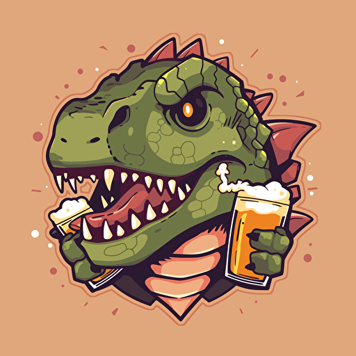 Tiled t-rex head and beer, flat, vector, no background