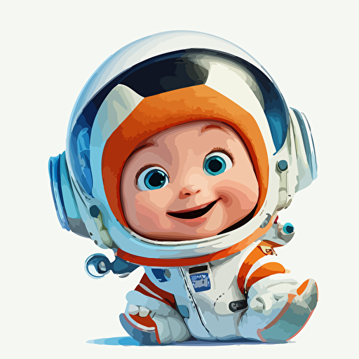 A gorgeus baby astronaut, smiling, white background, vector art , pixar style