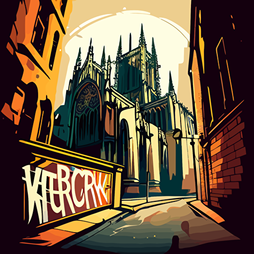 graffiti style cartoon york minster street view vector style NO TEXT NO WRITING