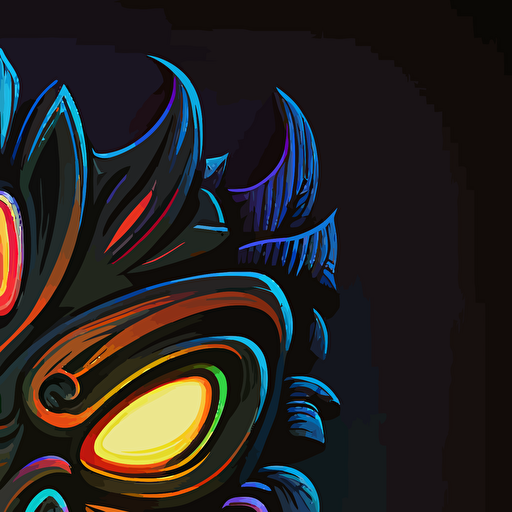 vector cartoon tiki mask, glowing neon colors