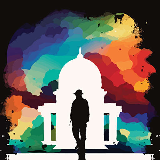 vector art, colorful galaxy inside silhouette of chiang kai shek memorial