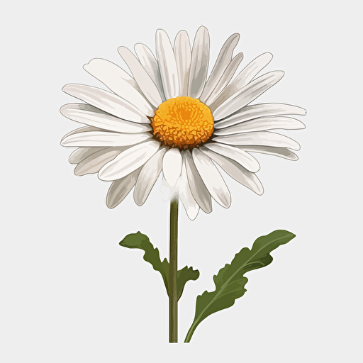 vector illustration style, one daisy flower, white background, high quality,