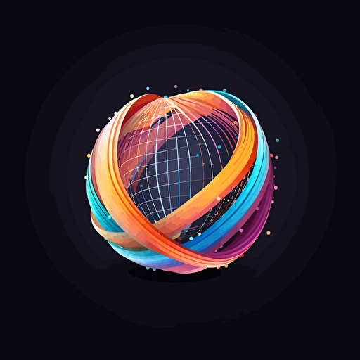 a logo of an earth made of ribbons and data points, simple, design, modern, vector