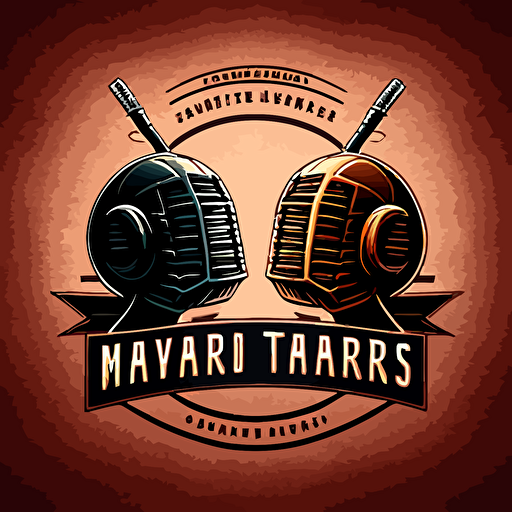 a simple logo for a tournament called Creator Wars where two microphones are clashing, vector no photorealism, no faces, no people