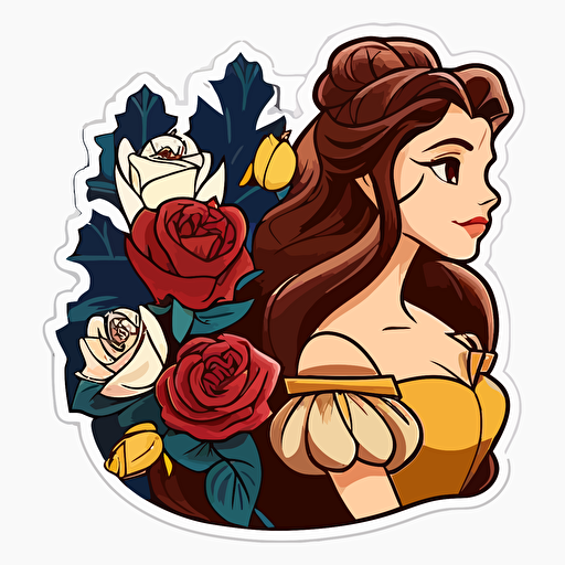 sticker design, Disney, princess belle with roses, transparent background vector