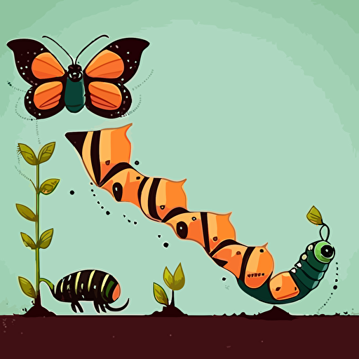 simple vector illustration of process showing caterpillar turns into a beatiful butterfly