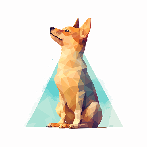 cute dog sitting down with paws in the air, side view, vector illustration, geometric shapes, with subtle texture overlay