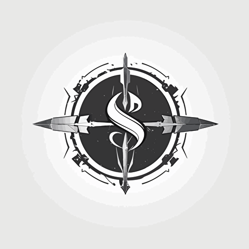 a minimalistic, letter S, lettermark 2d logo image for an AI company with a sword, black and white, vector, dynamic, cyberpunk, award-winning