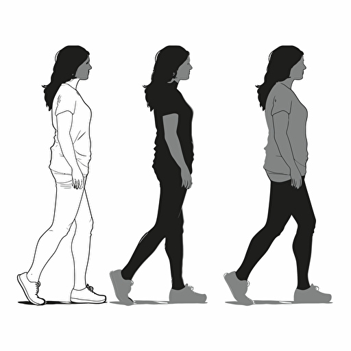 WOMMEN body, vector flat, black and white, white background