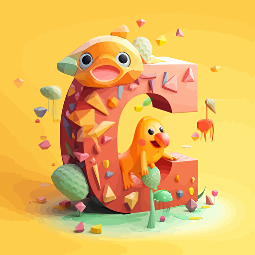 The letter "eCheerful" made from cheerful logo, with funny animal, vector style, cartoon, isometric,colourful
