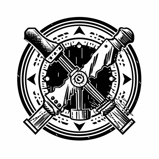 vectorized logo of a hammer clock in black and white