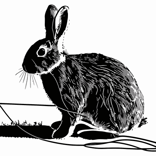 close up of expressive rabbit chewing, in style of charles williams, black and white, flat, vector, line drawling, white background ar 1:1