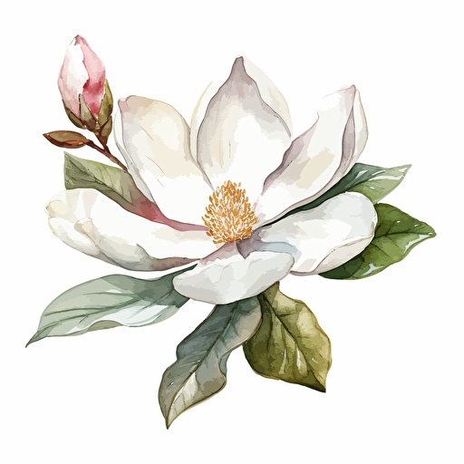 watercolor vector illustration boho magnolia flower sticker white background
