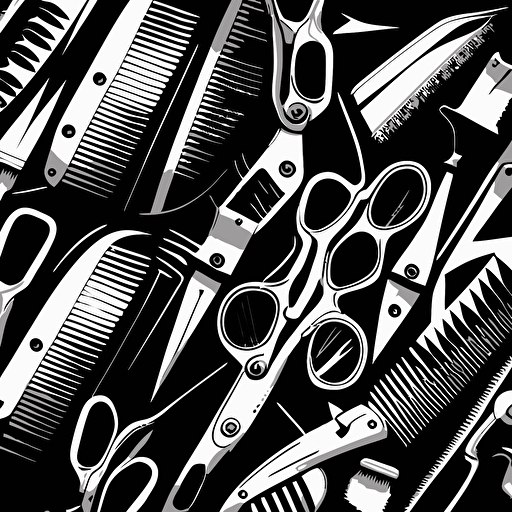 /wallpaper design for barbershop with hair clippers and shears in black and white vector art