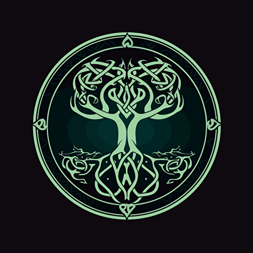 Iggdrasil in high-detail, stylized, vector logo, streamlined design, art deco, monochromatic, majestic, minimalist