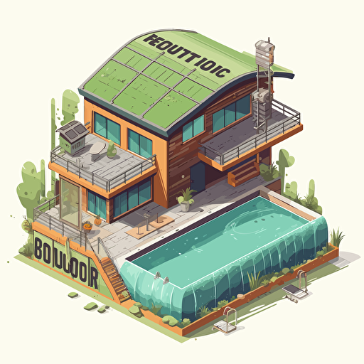 vector, ecopunk, building with a pool