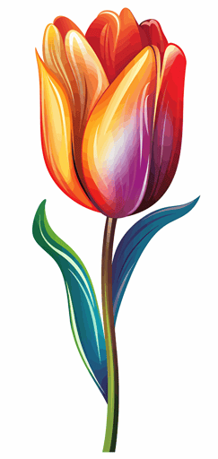 2d colorful single tulip black outline transparent background vector