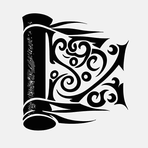 very simplified vector logo of a monastic scroll, black and white, white background