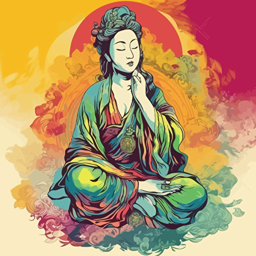 vector illustration of Quan Yin, in vivid colors
