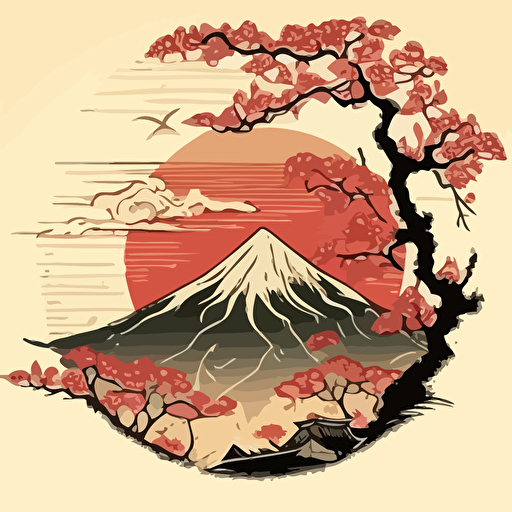 Mt Fuji Japanese antique style vector image