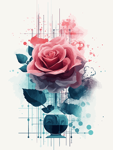 Science, technology and roses，modern minimalist illustration，A clean background, Gradient color, Vector，White background