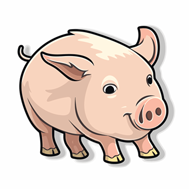 Vector illustration of a farm pig, hand-drawn, cartoonish, minimalistic, solid white background, kiss cut sticker
