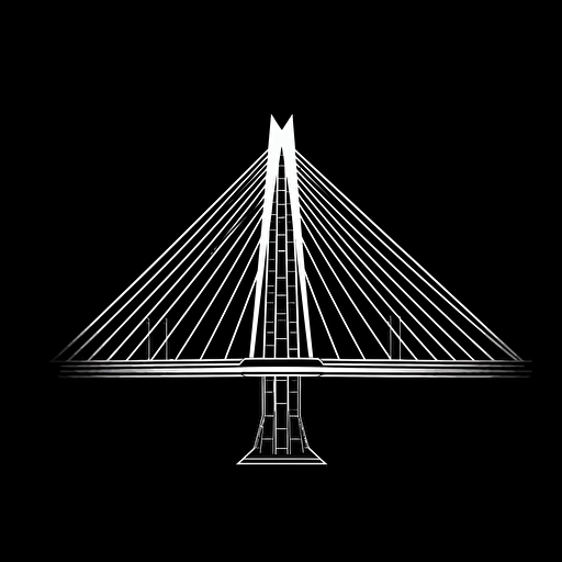 minimalist, modern logo for howrah bridge of kolkatta in white vector ,black background style