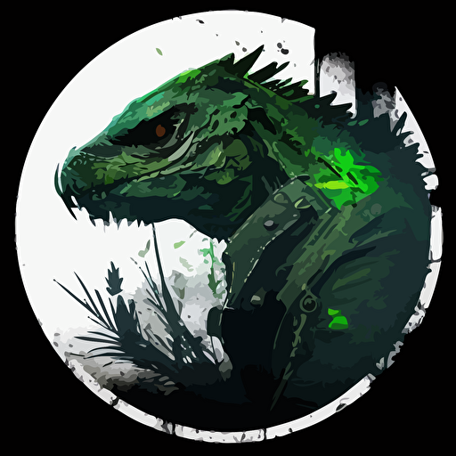 green iguana circular vector, dark souls boss style, call of duty modern warfare style