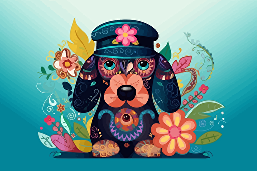 cute cartoon dachshund dressed as a policeman::10 doodle colored pencil painting folk art::7 fantasy::2 sparklecore::3 vibrant vector illustration clip art white background::5