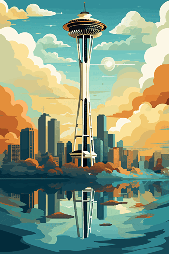 vector art seattle space needle clouds