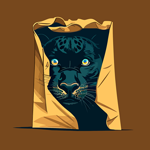 vector illustration of an intimidating panther poking his head out of a paper grocery bag