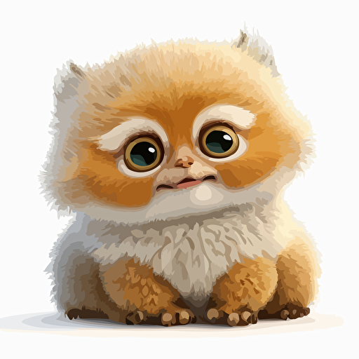 A baby fur colorfull animal, smiling, orange eyes, white background, vector art , pixar style