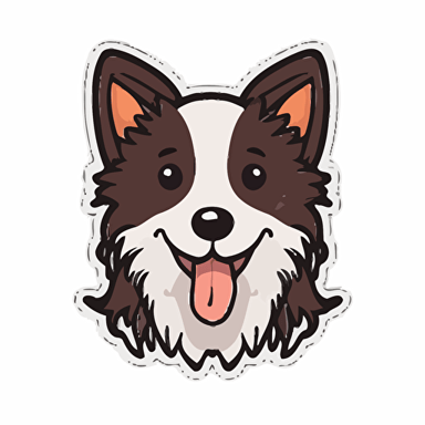 Cute, happy, border collie dog head sticker logo, chibi style, cartoon, clean, vector, 2d, white background, no accessories, without accessories, no text, without text