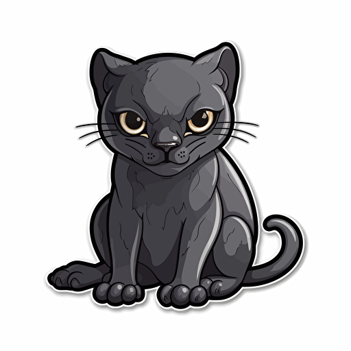 panther, Sticker, Reflective, Dark, Chibi, Contour, Vector, White Background