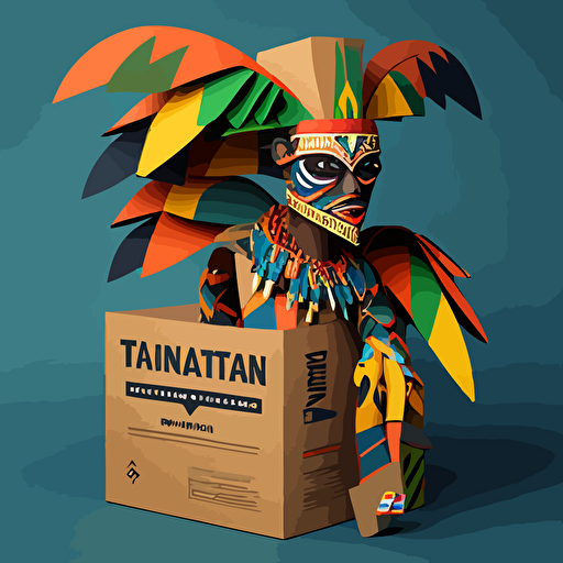 Trinidad Carnival costumes stacked in boxes with a vector based cartoon style on a flat grey background in a front facing angle