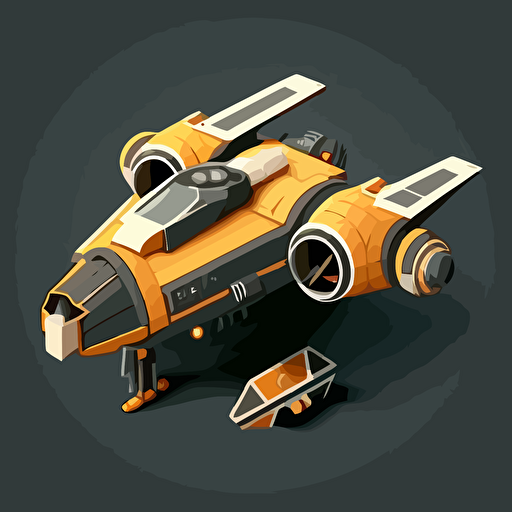 space ship from the Star Wars universe, top down, isometric, orange and grey, black background, minimalistic, vector