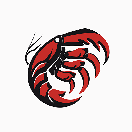 very simple logo for crayfish, red and black colors, vector flat, PNG, SVG, flat shading, solid white background, mascot, logo, vector illustration, masterwork, 2D, simple, illustrator