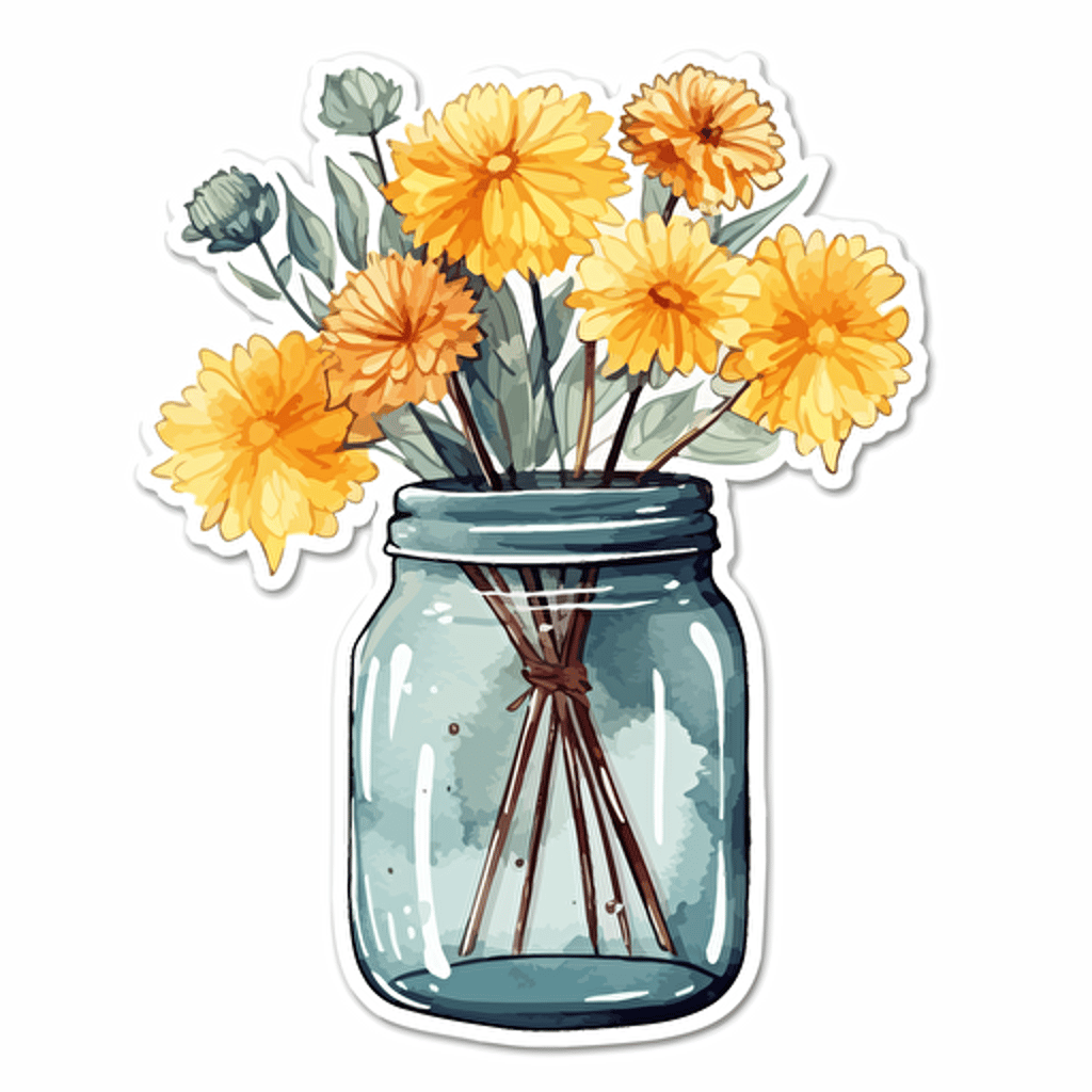 watercolor vector illustration boho dandelions in a vase sticker white background