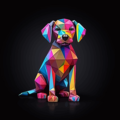 colorfull origami Labrador Retriever puppy dog, vector art, black background
