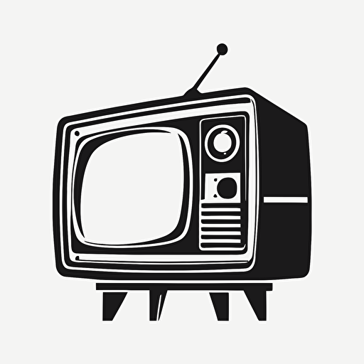 TV icon, 2d vector black and white