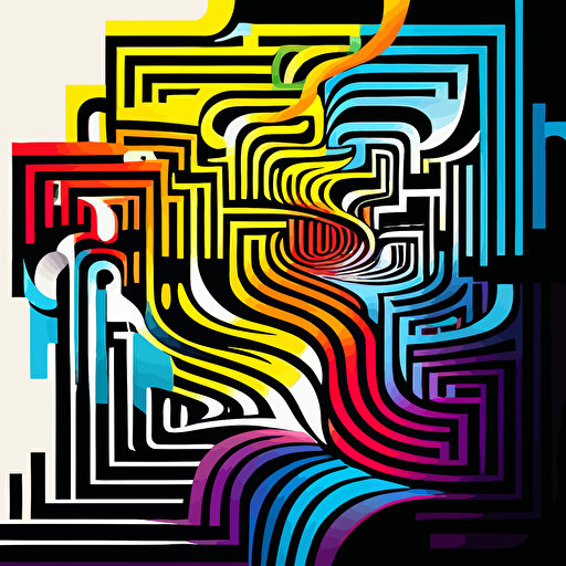 art nouveau, bauhaus, a gorgeous crazy rainbow maze pop art, vector illustration