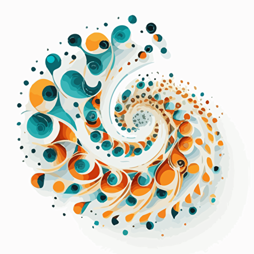 helical molecule, swirl of orange and turquoise, white background, Vector illustration, style by Illumination, minimalism, delicate